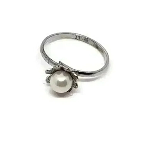 Vintage Antique Genuine Real Pearl Ring Sterling Silver Daisy Flower Adjustable - Picture 2 of 3